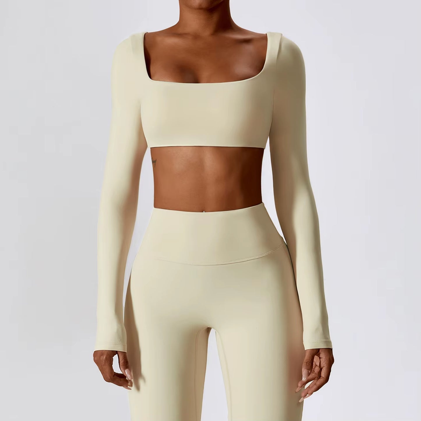 Women Crop Tops Yoga T-Shirts Solid Sports Top Long Sleeve Running Shirts Sexy Exposed Navel Quick Dry Fitness Gym Sport Wear