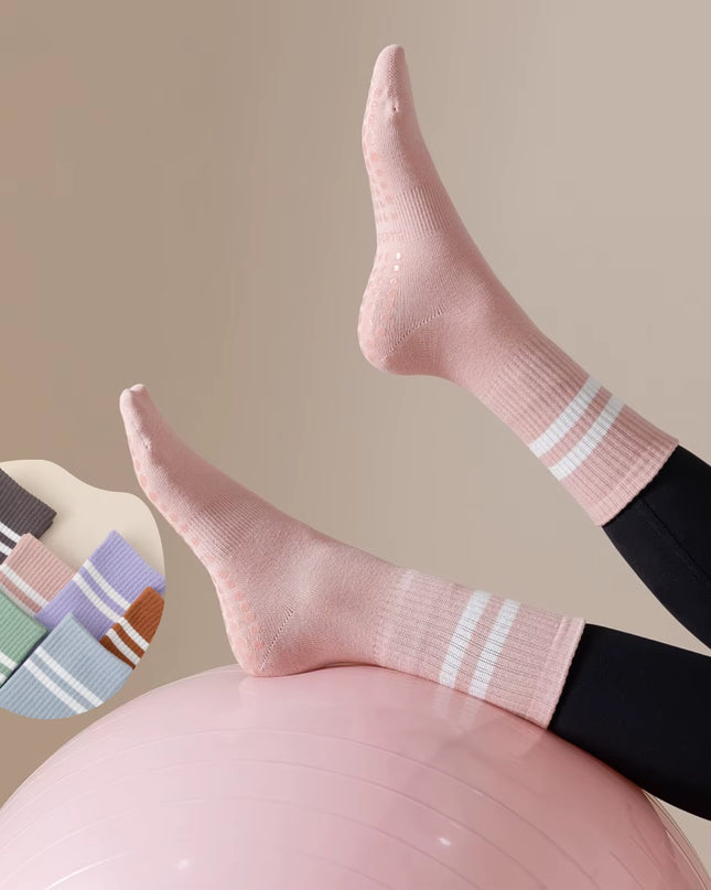 3 Pairs Mid-Tube Women Yoga Socks Cotton Professional Non-Slip Silicone Fitness Socks Floor Socks Dance Pilates Sports Socks