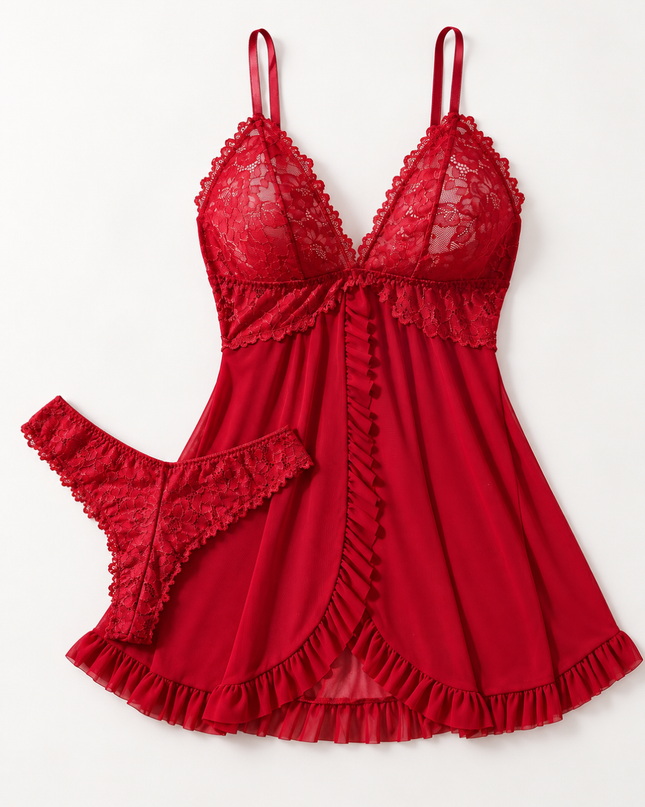 Scarlet Lace Set – Rött nattlinne i spets