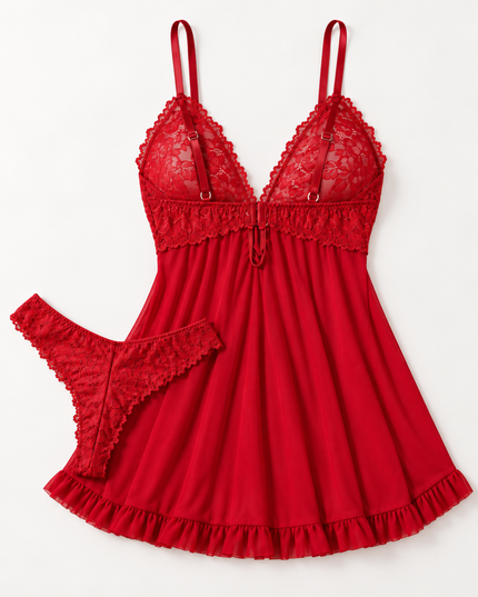 Scarlet Lace Set – Rött nattlinne i spets