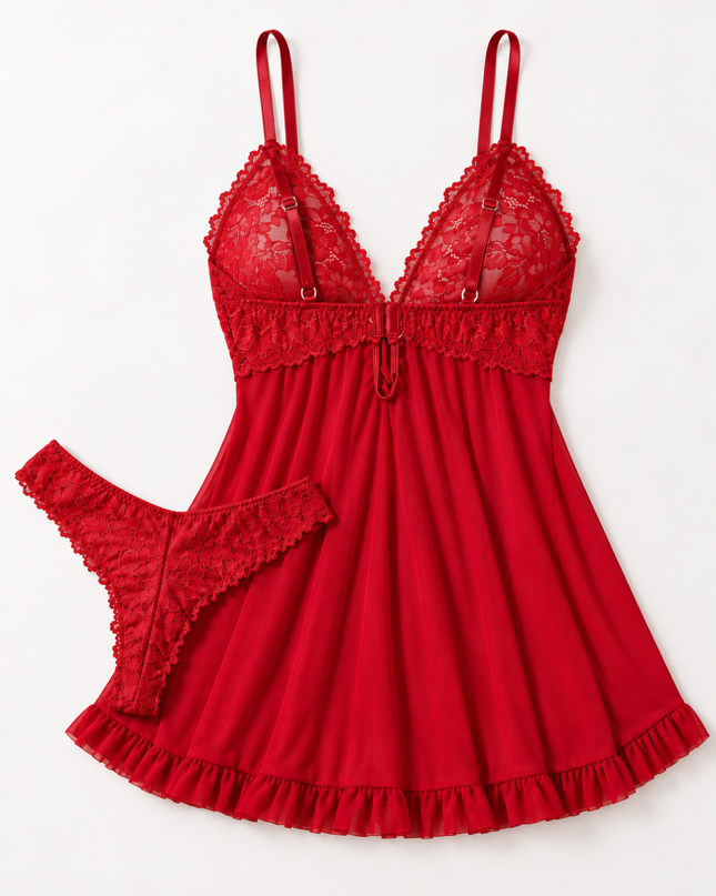 Scarlet Lace Set – Rött nattlinne i spets