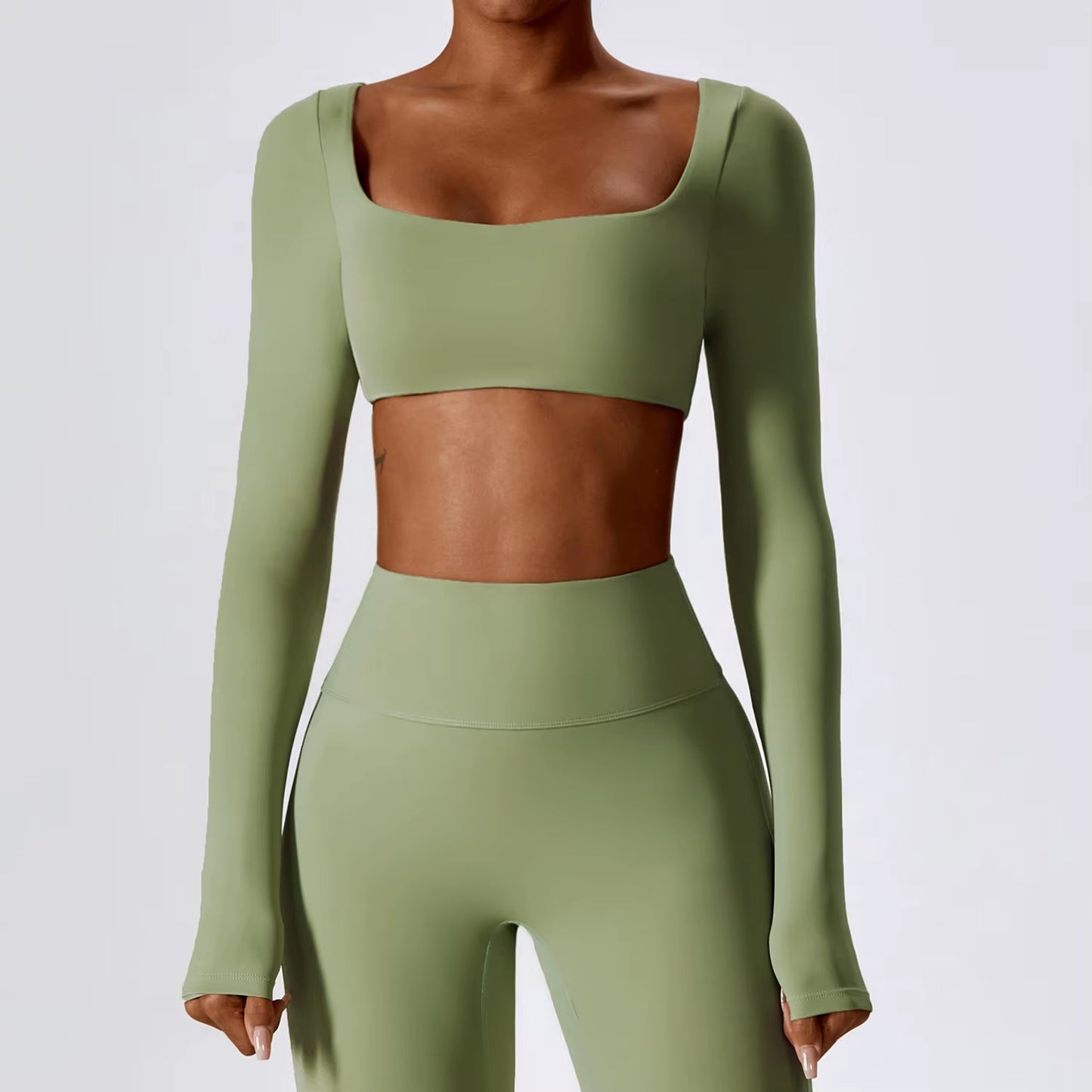 Women Crop Tops Yoga T-Shirts Solid Sports Top Long Sleeve Running Shirts Sexy Exposed Navel Quick Dry Fitness Gym Sport Wear