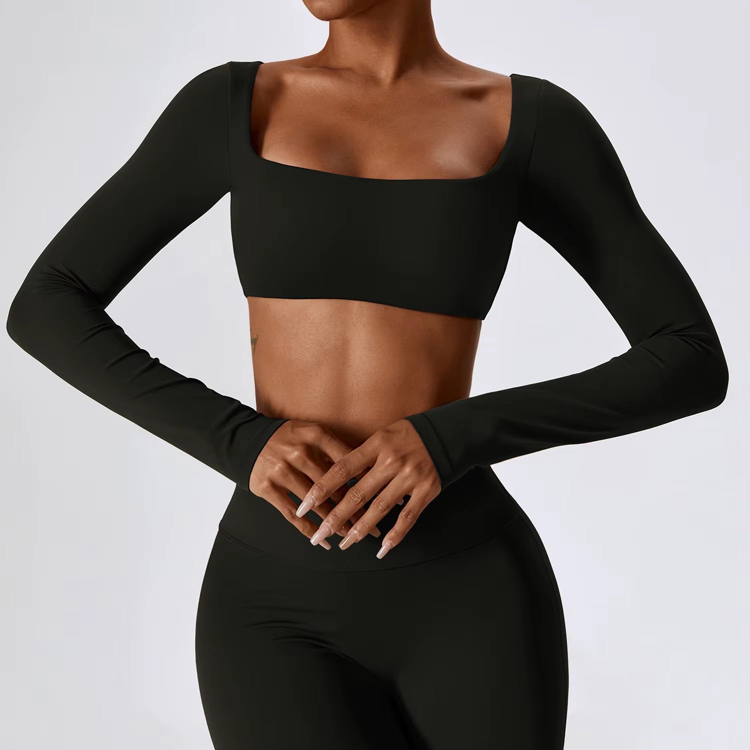 Women Crop Tops Yoga T-Shirts Solid Sports Top Long Sleeve Running Shirts Sexy Exposed Navel Quick Dry Fitness Gym Sport Wear