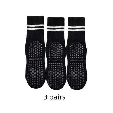 3 Pairs Mid-Tube Women Yoga Socks Cotton Professional Non-Slip Silicone Fitness Socks Floor Socks Dance Pilates Sports Socks