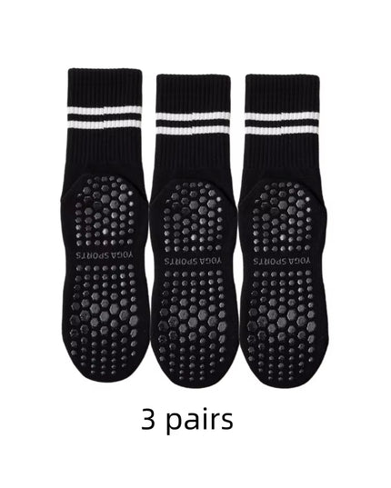 3 Pairs Mid-Tube Women Yoga Socks Cotton Professional Non-Slip Silicone Fitness Socks Floor Socks Dance Pilates Sports Socks