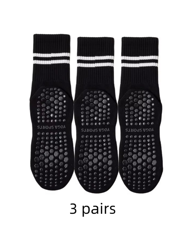 3 Pairs Mid-Tube Women Yoga Socks Cotton Professional Non-Slip Silicone Fitness Socks Floor Socks Dance Pilates Sports Socks