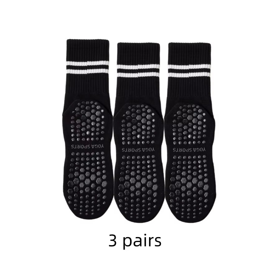 3 Pairs Mid-Tube Women Yoga Socks Cotton Professional Non-Slip Silicone Fitness Socks Floor Socks Dance Pilates Sports Socks