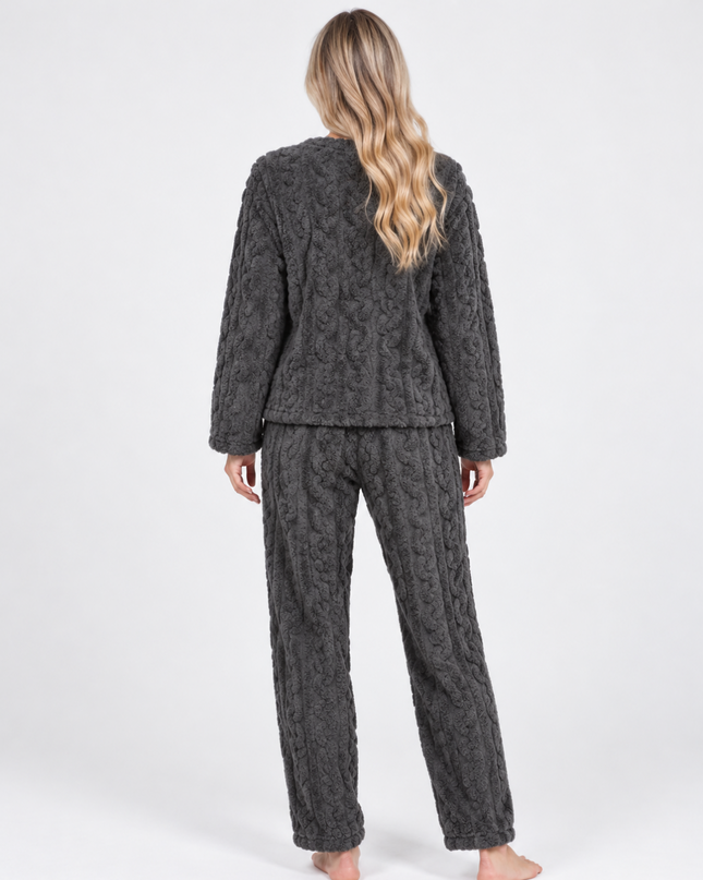 Cozy Cable Lounge Set – Varmt mjukisset i teddyfleece Grå