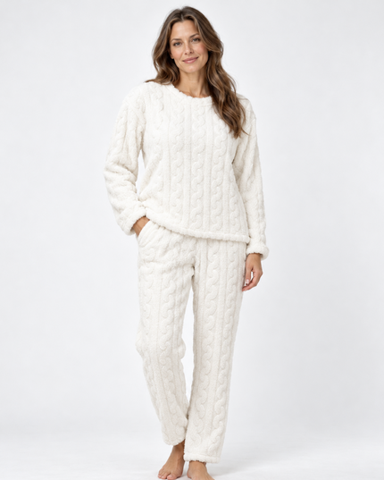 Cozy Cable Lounge Set – Varmt mjukisset i teddyfleece Vit