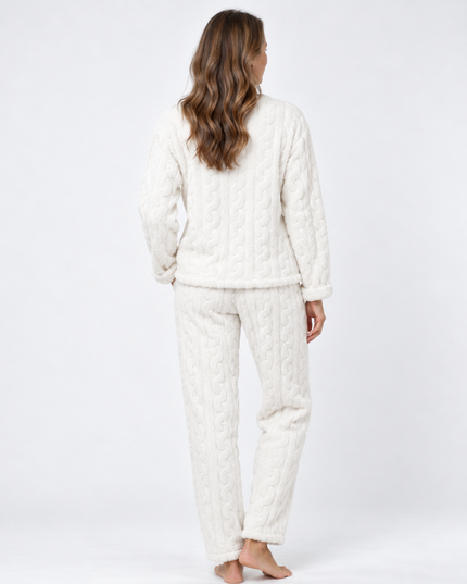 Cozy Cable Lounge Set – Varmt mjukisset i teddyfleece Vit