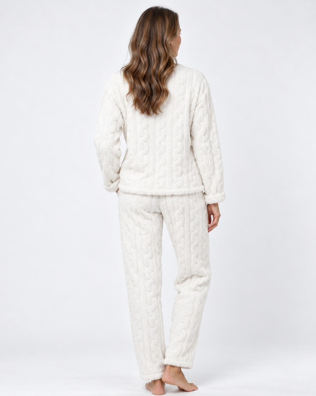 Cozy Cable Lounge Set – Varmt mjukisset i teddyfleece Vit