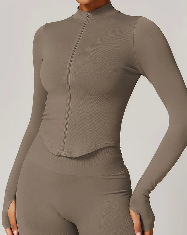 Zipper Jacket Women Crop Tops Yoga T-Shirts Solid Sports Top Long Sleeve Running Shirts Sexy Quick Dry Fitness Gym Sport Wear