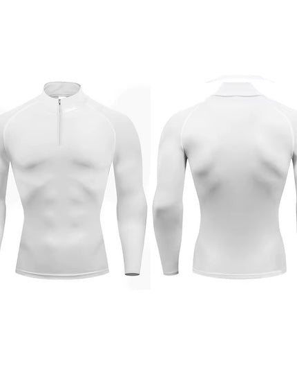 CTRL Pro pitkähihainen paita - Valkoinen miesten treenipaita, jossa vetoketjullinen aukko