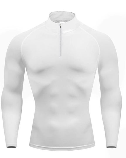 CTRL Pro pitkähihainen paita - Valkoinen miesten treenipaita, jossa vetoketjullinen aukko