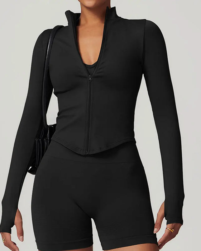 Zipper Jacket Women Crop Tops Yoga T-Shirts Solid Sports Top Long Sleeve Running Shirts Sexy Quick Dry Fitness Gym Sport Wear