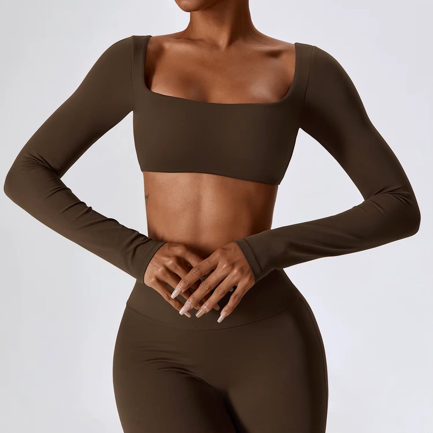 Women Crop Tops Yoga T-Shirts Solid Sports Top Long Sleeve Running Shirts Sexy Exposed Navel Quick Dry Fitness Gym Sport Wear