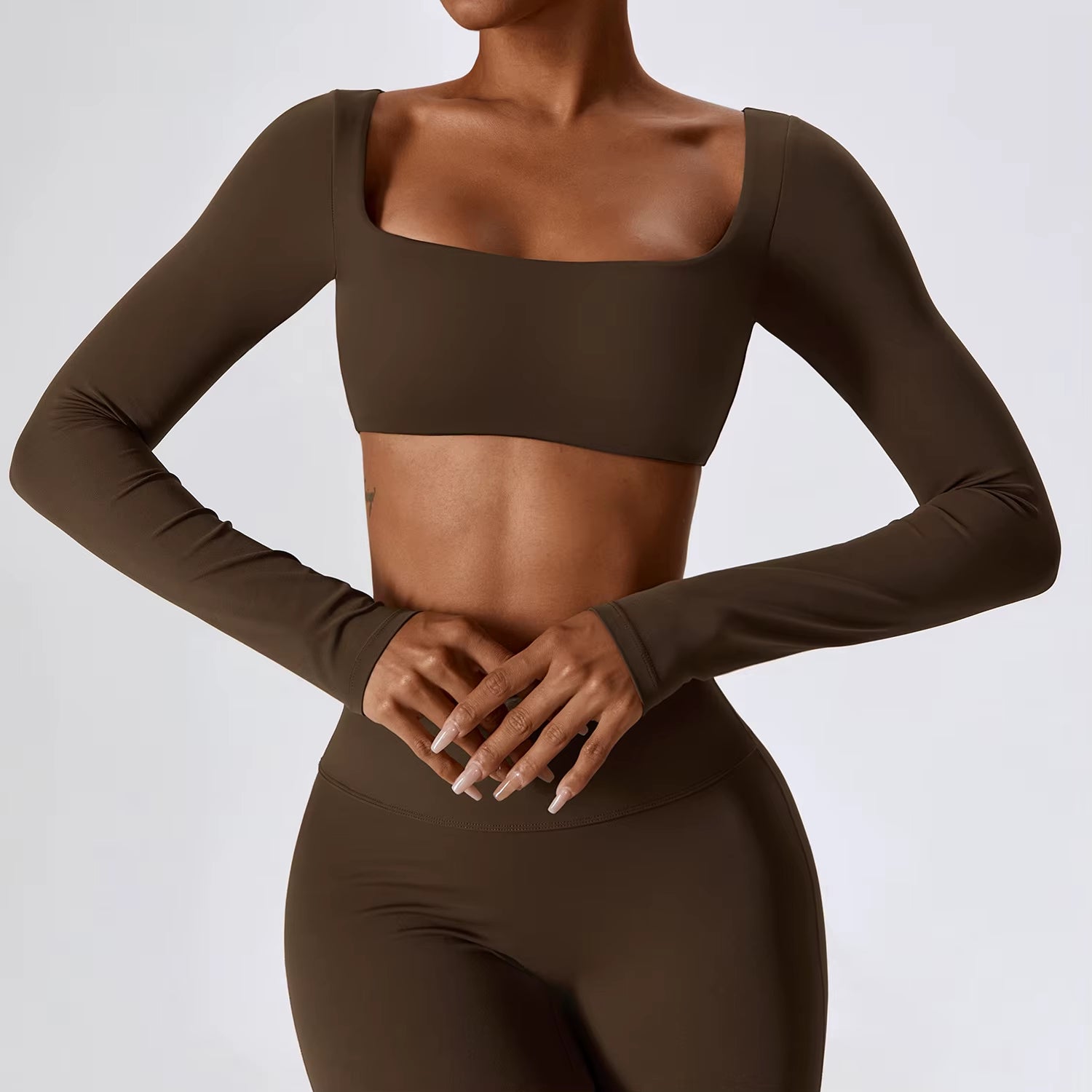 Women Crop Tops Yoga T-Shirts Solid Sports Top Long Sleeve Running Shirts Sexy Exposed Navel Quick Dry Fitness Gym Sport Wear