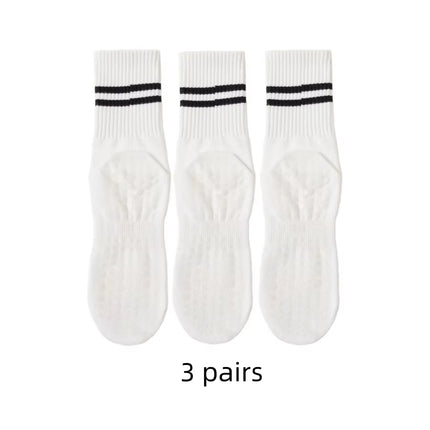 3 Pairs Mid-Tube Women Yoga Socks Cotton Professional Non-Slip Silicone Fitness Socks Floor Socks Dance Pilates Sports Socks