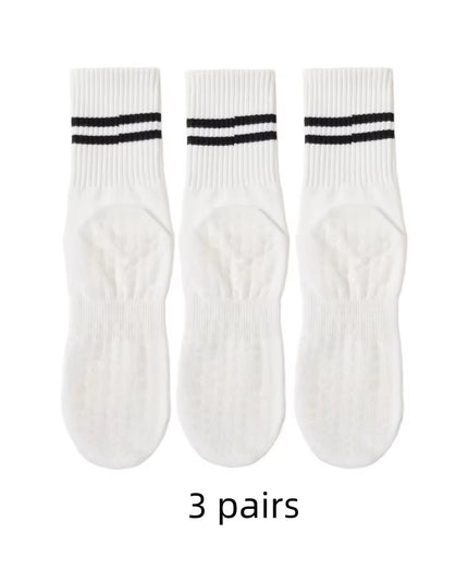 3 Pairs Mid-Tube Women Yoga Socks Cotton Professional Non-Slip Silicone Fitness Socks Floor Socks Dance Pilates Sports Socks