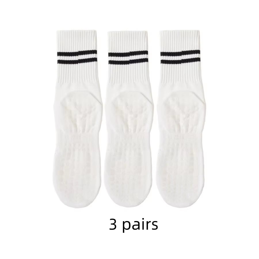 3 Pairs Mid-Tube Women Yoga Socks Cotton Professional Non-Slip Silicone Fitness Socks Floor Socks Dance Pilates Sports Socks