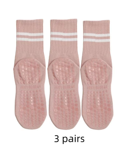 3 Pairs Mid-Tube Women Yoga Socks Cotton Professional Non-Slip Silicone Fitness Socks Floor Socks Dance Pilates Sports Socks